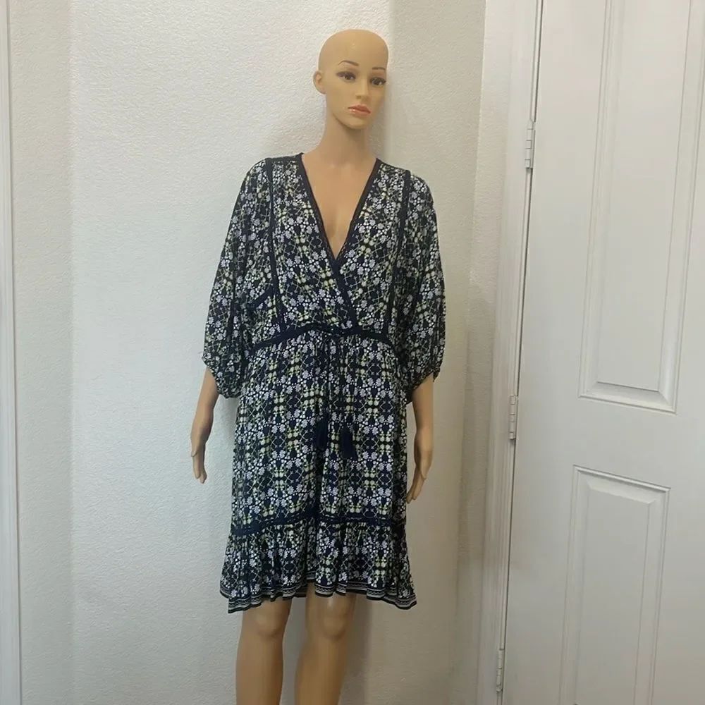 Max Studio Woman’s Dress Sz Medium Floral Bohemian V Neck 3/4 Puff Sleeves New